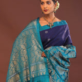 Indigo Blue Kanjivaram Saree With Designer Border