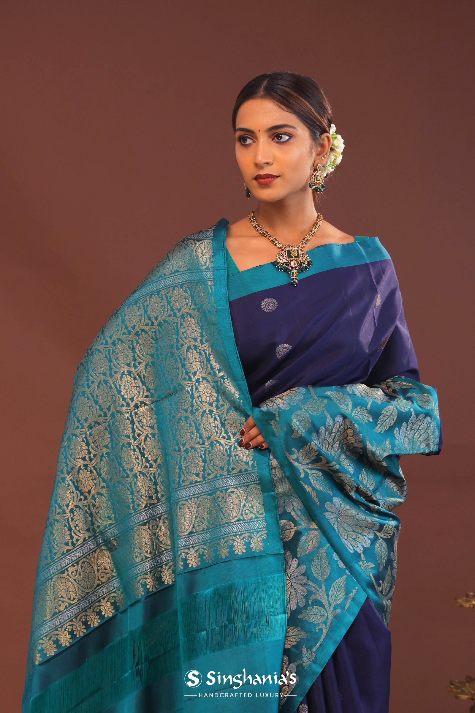 Indigo Blue Kanjivaram Saree With Designer Border