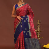 Red Kanjivaram Saree With Dark Indigo Contrast Border
