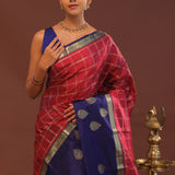 Red Kanjivaram Saree With Dark Indigo Contrast Border