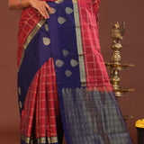 Red Kanjivaram Saree With Dark Indigo Contrast Border
