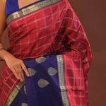 Red Kanjivaram Saree With Dark Indigo Contrast Border