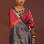 Red Kanjivaram Saree With Dark Indigo Contrast Border