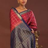 Red Kanjivaram Saree With Dark Indigo Contrast Border
