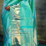 Dolphins Aqua Jalli Kanjivaram Silk Saree