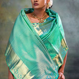 Dolphins Aqua Jalli Kanjivaram Silk Saree