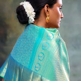 Dolphins Aqua Jalli Kanjivaram Silk Saree