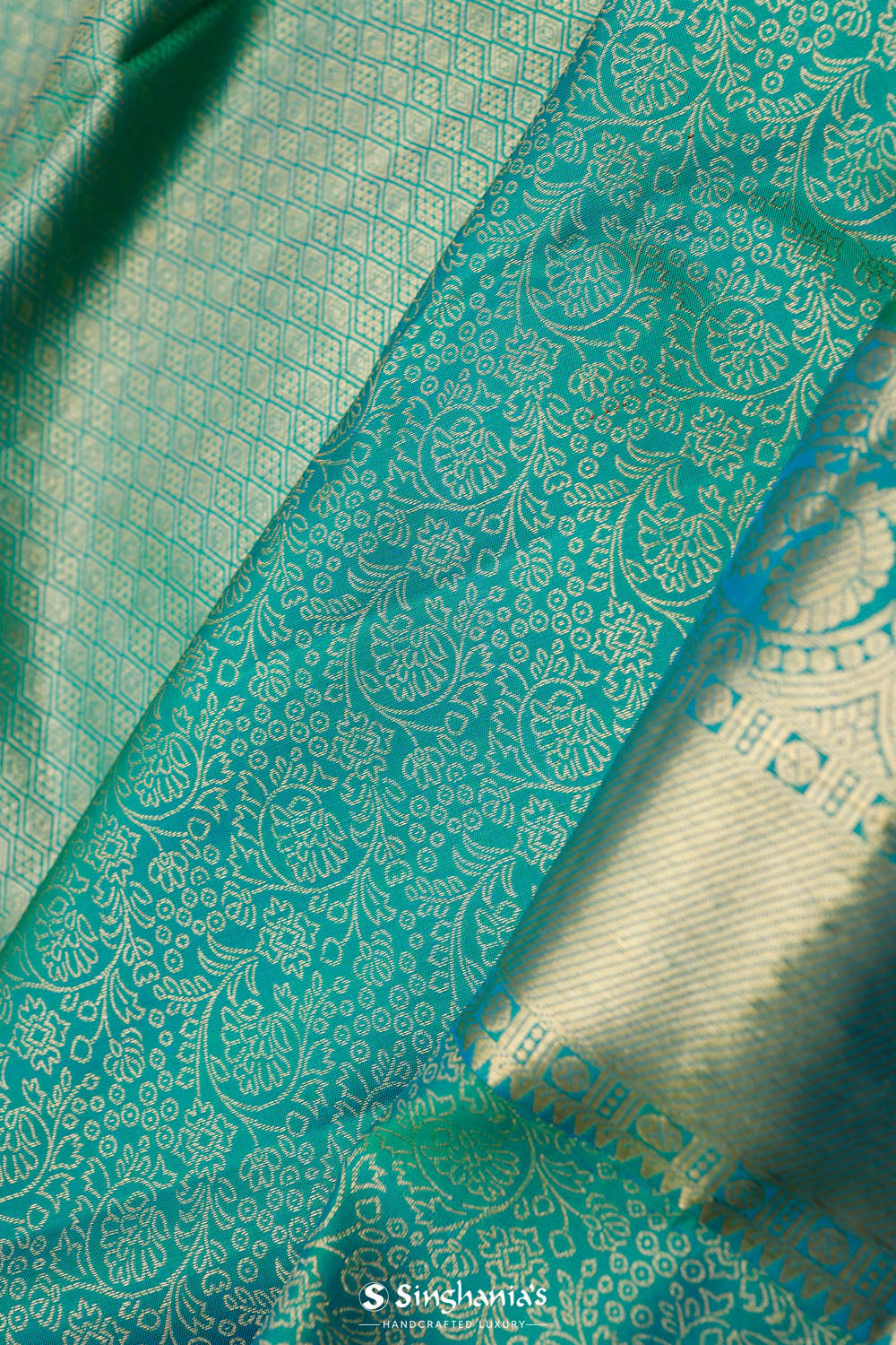 Dolphins Aqua Jalli Kanjivaram Silk Saree