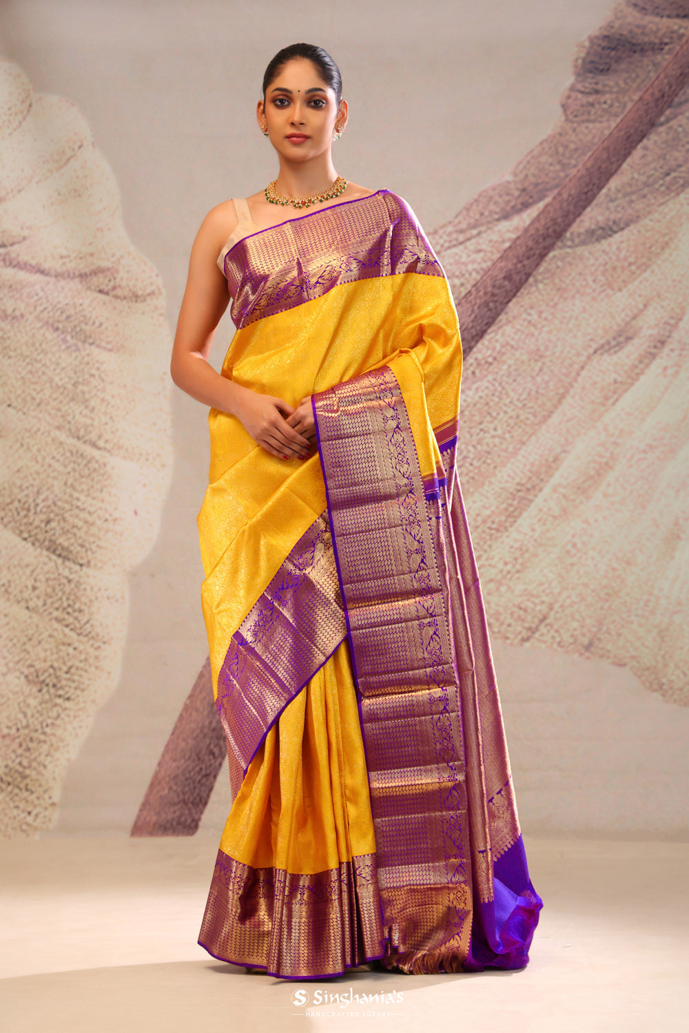 Golden Yellow Heritage Kanjivaram Silk Saree