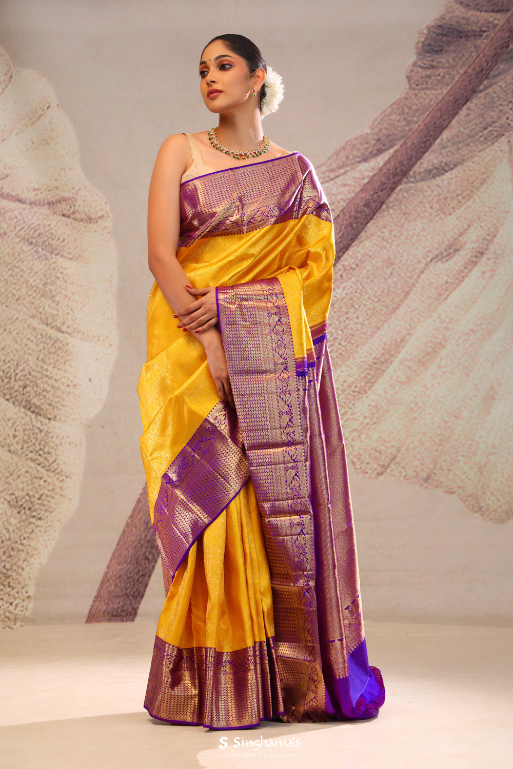 Golden Yellow Heritage Kanjivaram Silk Saree