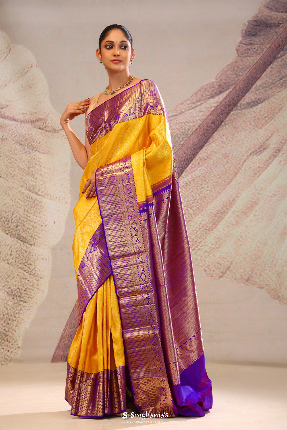 Golden Yellow Heritage Kanjivaram Silk Saree