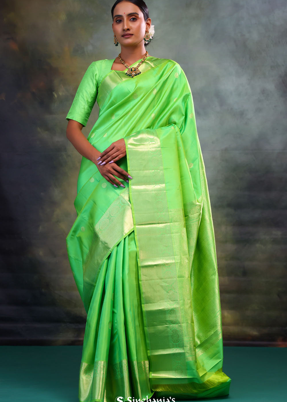 Paris Green Butti Kanjivaram Silk Saree
