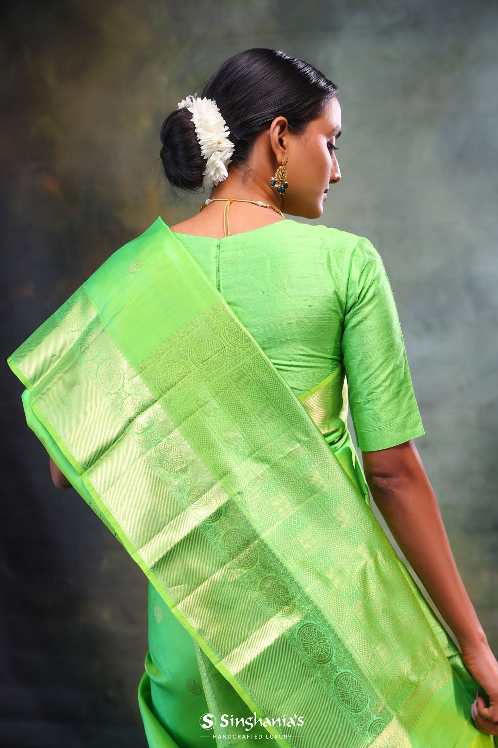 Paris Green Butti Kanjivaram Silk Saree