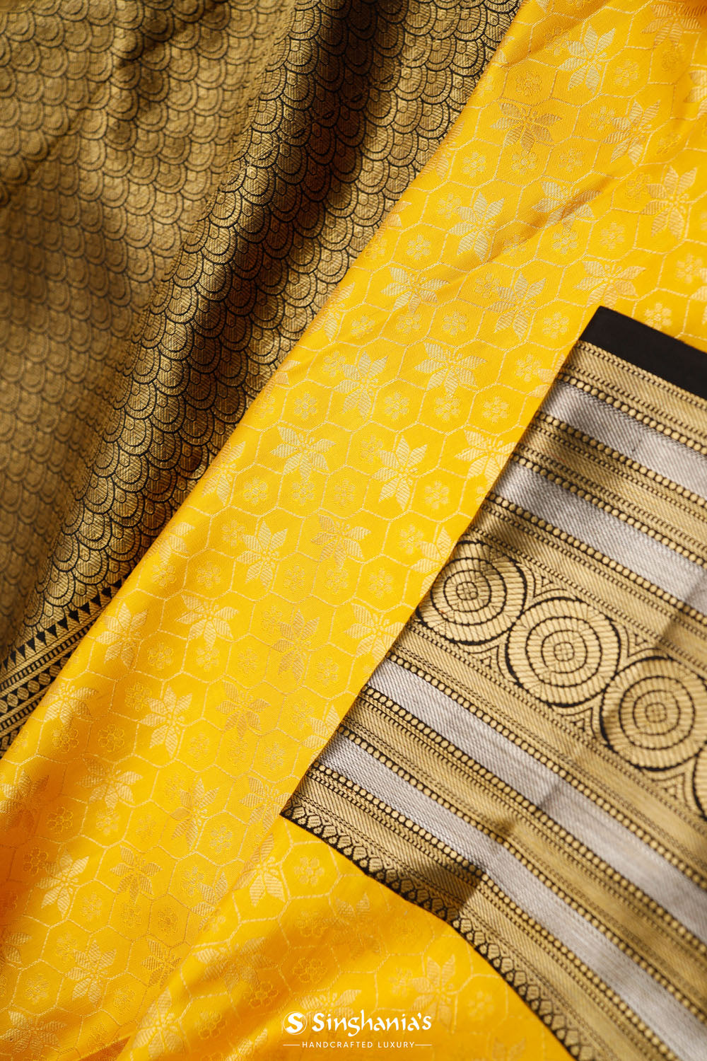 Gold Yellow Butti Kanjivaram Silk Saree