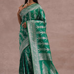 Green Banarasi Silk Saree With Silver Zari Border