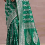 Green Banarasi Silk Saree With Silver Zari Border