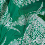Green Banarasi Silk Saree With Silver Zari Border