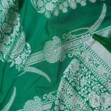 Green Banarasi Silk Saree With Silver Zari Border