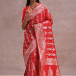 Crimson Red Banarasi Silk Saree Silver Zari Border