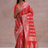 Crimson Red Banarasi Silk Saree Silver Zari Border