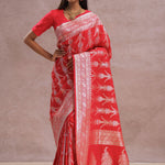 Crimson Red Banarasi Silk Saree Silver Zari Border