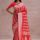 Crimson Red Banarasi Silk Saree Silver Zari Border
