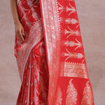 Crimson Red Banarasi Silk Saree Silver Zari Border