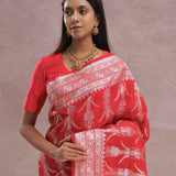 Crimson Red Banarasi Silk Saree Silver Zari Border