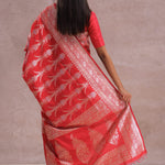 Crimson Red Banarasi Silk Saree Silver Zari Border