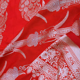 Crimson Red Banarasi Silk Saree Silver Zari Border