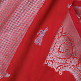 Cherry Red Banarasi Silk Saree With Silver Zari Border