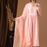 Rose Pink Khadi Printed Cotton Cambric Kurta Set