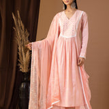 Rose Pink Khadi Printed Cotton Cambric Kurta Set