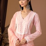 Rose Pink Khadi Printed Cotton Cambric Kurta Set