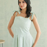 Sage Gingham Tie-Strap Gown