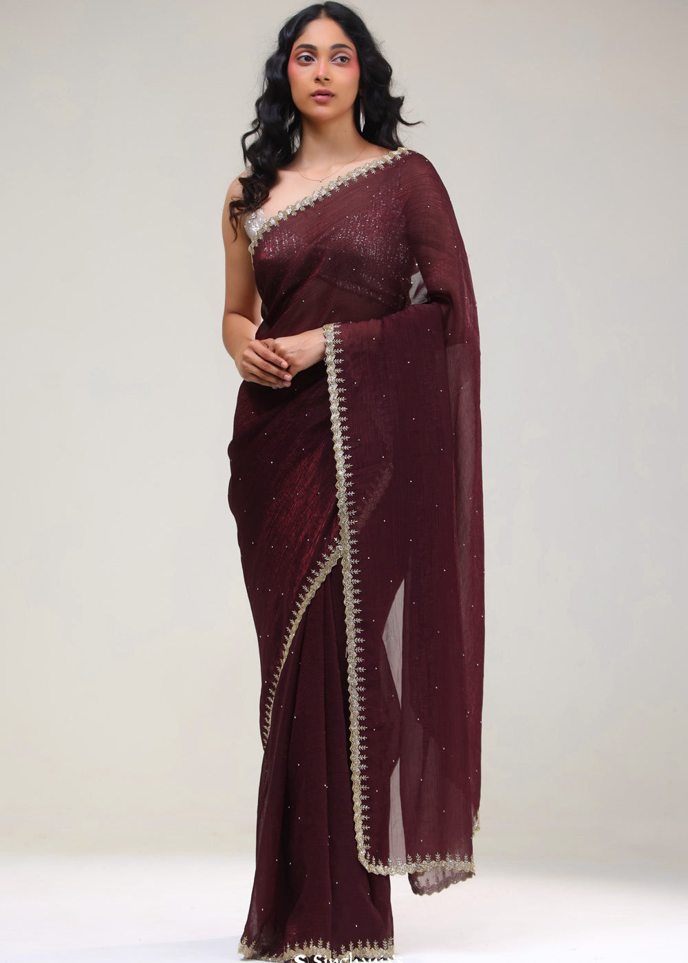 Sangria Purple Tissue Handcrafted Saree