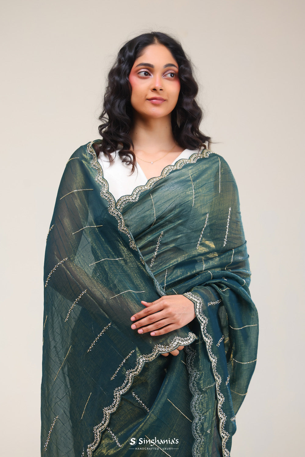 Opal Green Handcrafted Tissue Saree