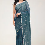 Dark Teal Handcrafted Tissue Saree