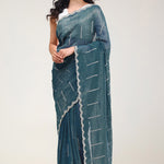 Dark Teal Handcrafted Tissue Saree