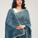 Dark Teal Handcrafted Tissue Saree