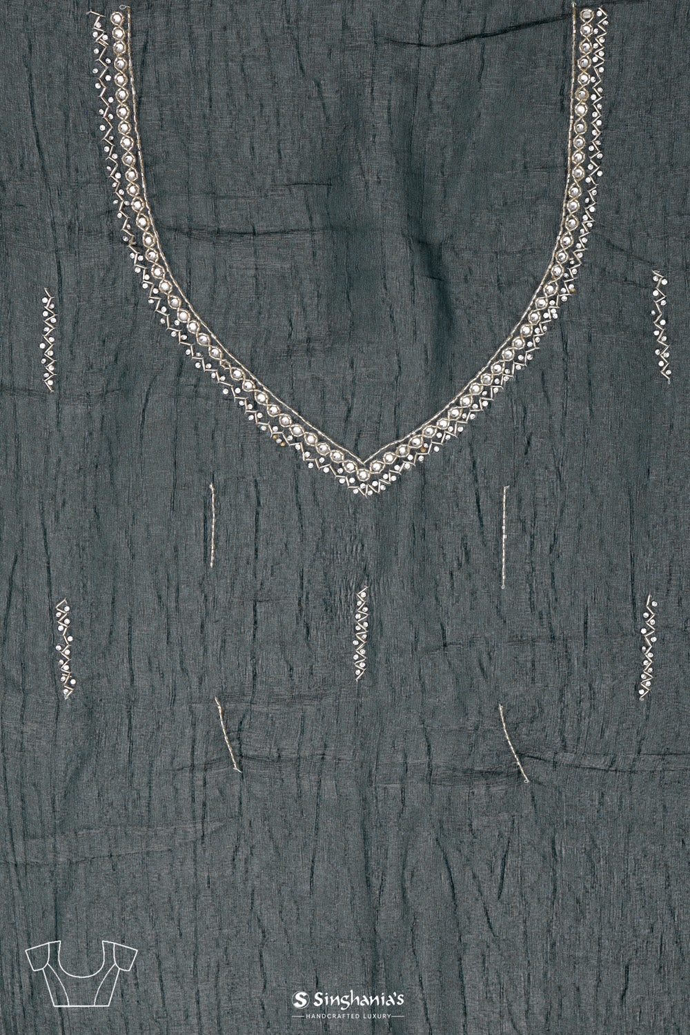 Dark Teal Handcrafted Tissue Saree