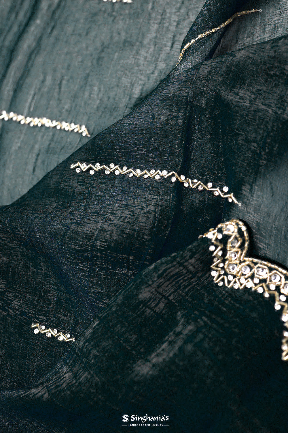 Dark Teal Handcrafted Tissue Saree