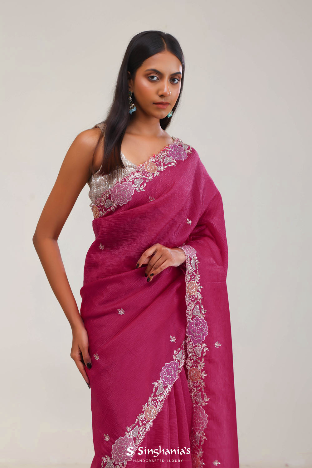 Steel Pink Tissue Crafted Saree