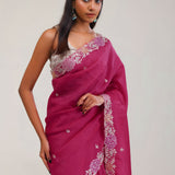 Steel Pink Tissue Crafted Saree