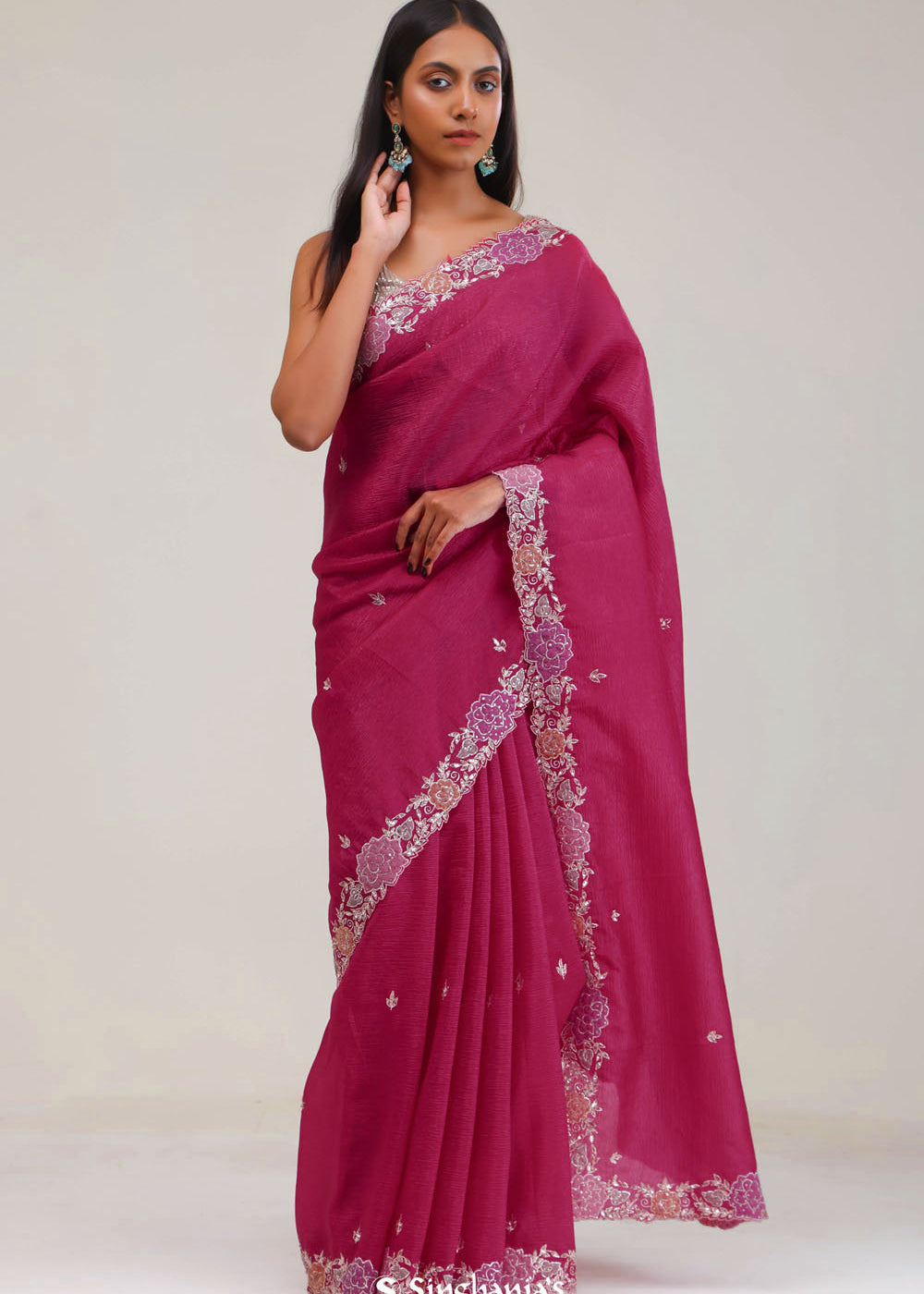 Steel Pink Tissue Crafted Saree