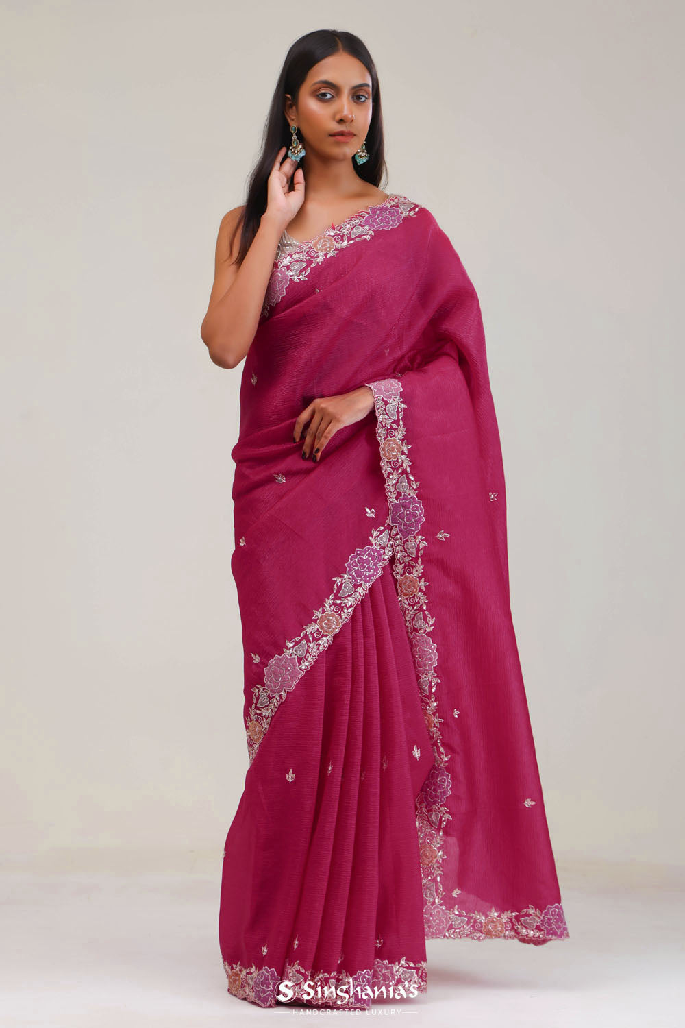 Steel Pink Tissue Crafted Saree