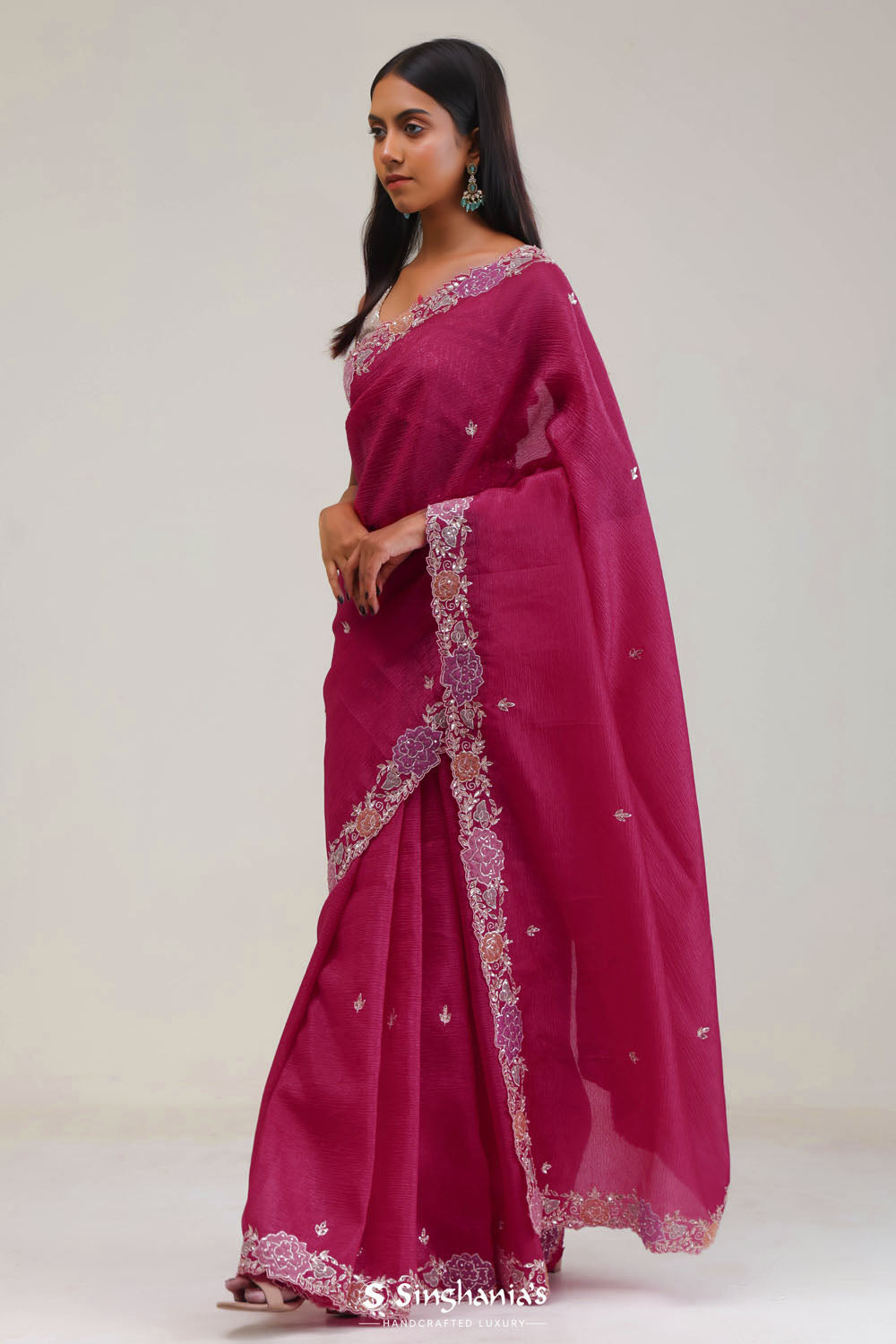 Steel Pink Tissue Crafted Saree