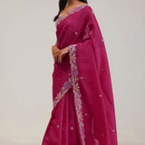 Steel Pink Tissue Crafted Saree