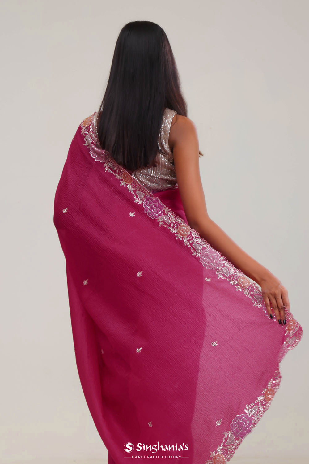 Steel Pink Tissue Crafted Saree