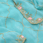 Bright Blue Silk Jaali Crafted Saree